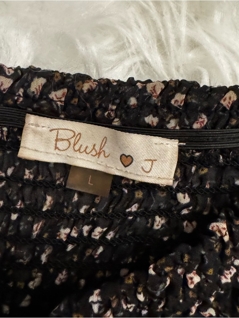 Blush J Black Floral Smocked Puff Sleeve Mini Dress Size L - Picture 5 of 9